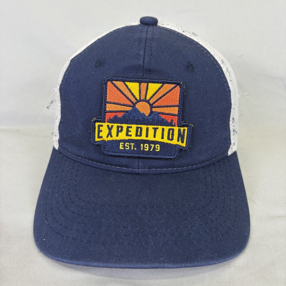 George Trucker Hat Expedition Patch Mens OSFM Navy Blue Distressed Snapback